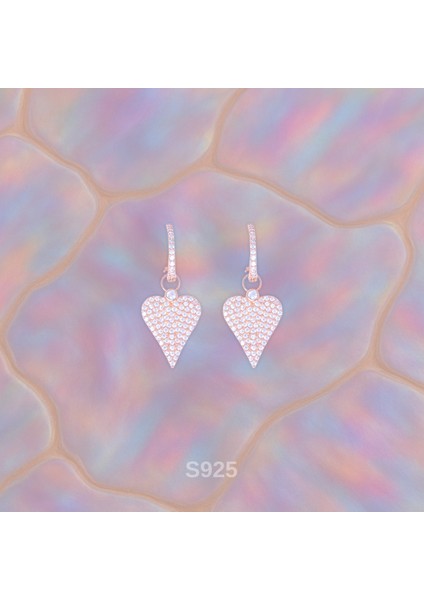 Pembe Kalp Sallantılı Küpe – 925 Ayar Gümüş – Rose Altın Kaplama – Mikro Taşlı