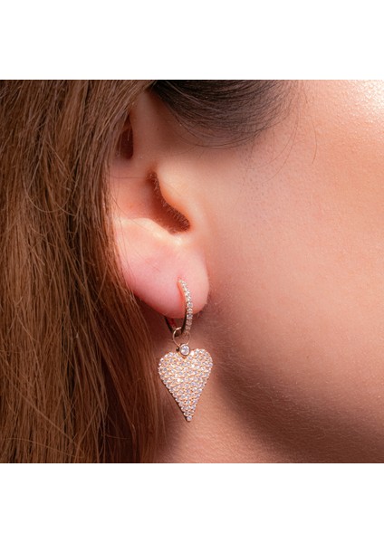 Pembe Kalp Sallantılı Küpe – 925 Ayar Gümüş – Rose Altın Kaplama – Mikro Taşlı fiyatları