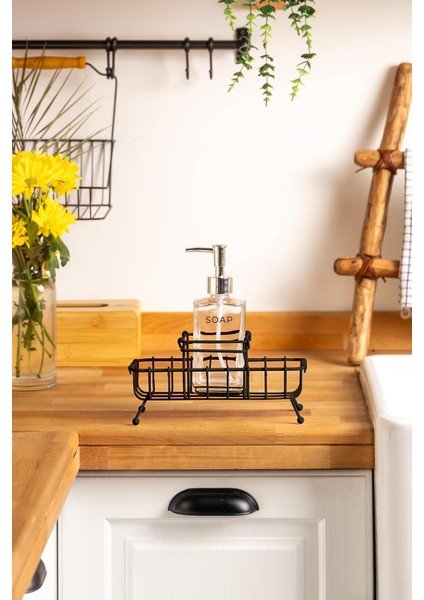 Tekli Standlı Gümüş Kapak Sıvı Sabunluk Siyah