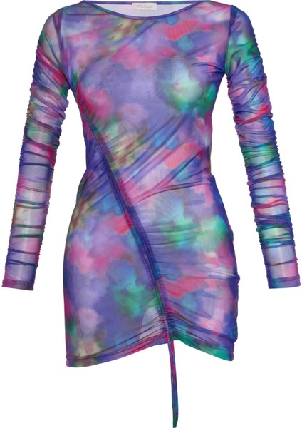 Desenli Kısa Tül Elbise