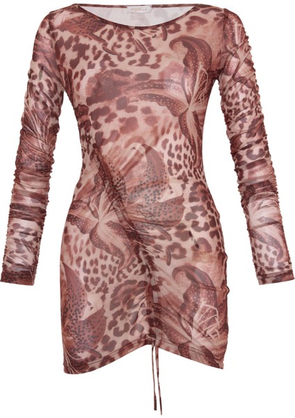 Desenli Kısa Tül Elbise