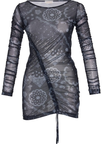 Desenli Kısa Tül Elbise