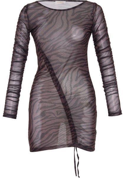 Desenli Kısa Tül Elbise