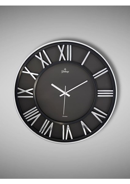Premium Serisi Modern Tasarımlı Roma Rakamlı 40 cm Duvar Saati Siyah-Gri