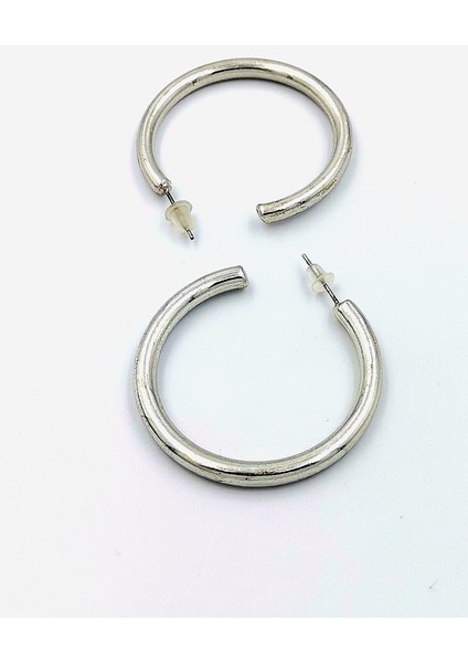 Çelik Gümüş Renk Halka Küpe Çap 4 cm