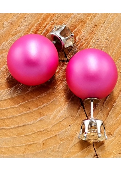 Pembe Renkli Parlak Taşlı Küpe