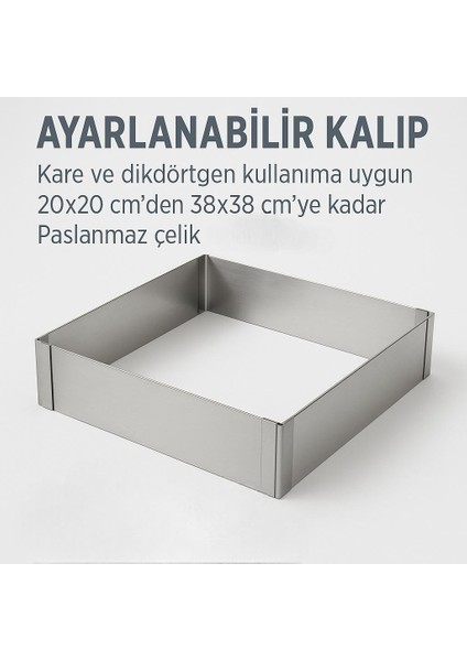 Ayarlanabilir Kare ve Dikdörtgen Kek Kalıbı ( Paslanmaz Çelik Yükseklik 10CM) modelleri