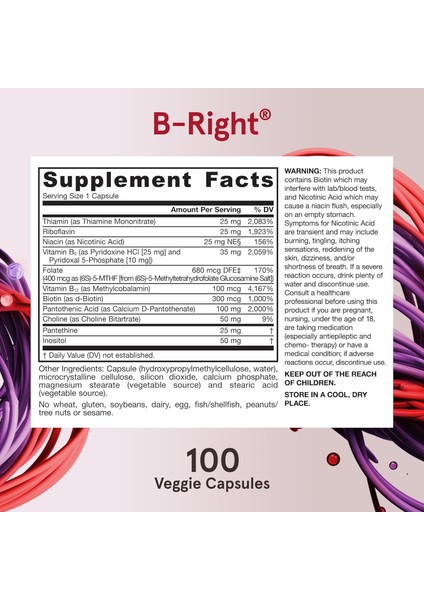 B-Right B Complex Vitamin B1 B2 B3 B5 B6 P-5-P B12 Folate Choline Inositol Biotin P-5-P Niacin Kolin fiyatları