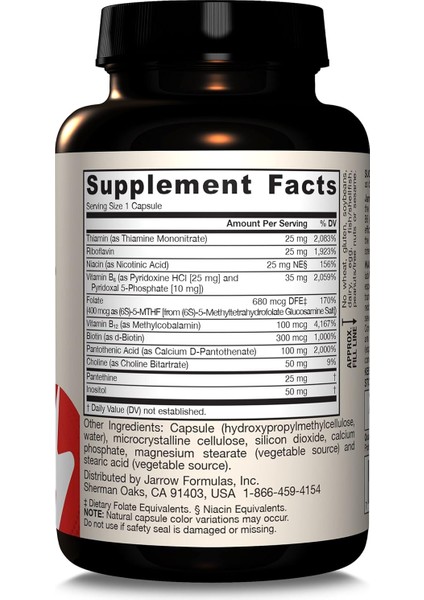 B-Right B Complex Vitamin B1 B2 B3 B5 B6 P-5-P B12 Folate Choline Inositol Biotin P-5-P Niacin Kolin