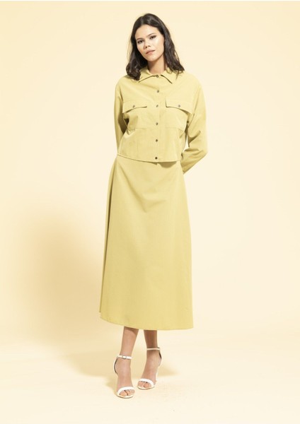 Trend Çan Etekli Gömlek Takım Yağ Yeşili