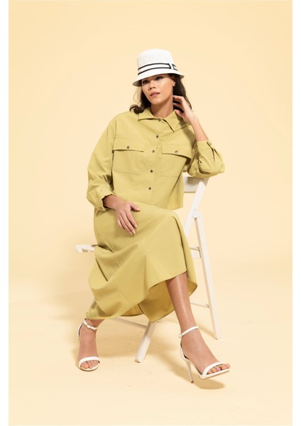 Trend Çan Etekli Gömlek Takım Yağ Yeşili indirimleri