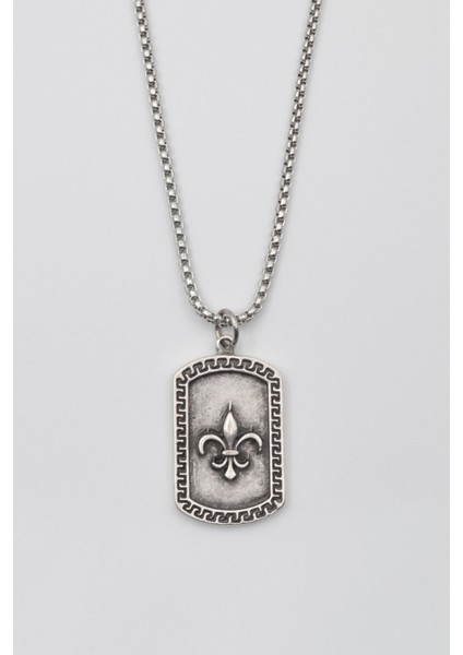Fleur-De-Lis - Zambak Künye Örme Zincir Kolye - Gümüş Kaplama - Erkek Kadın Kolye - NO:1588