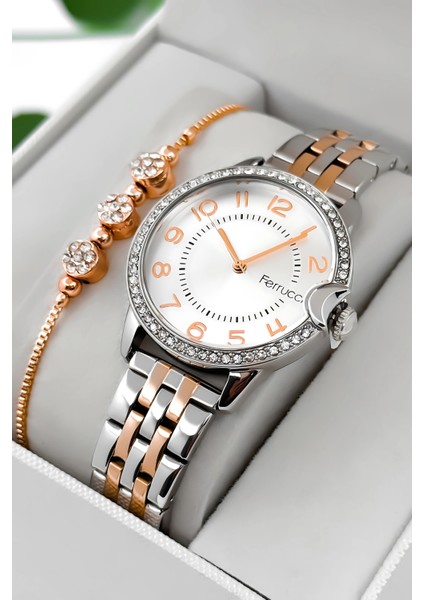 Taş Detaylı Kasa, Çelik Kordon Çelik Kasa Kadın Kol Saati, Gümüş-Rose ZMFER200