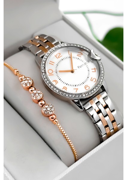 Taş Detaylı Kasa, Çelik Kordon Çelik Kasa Kadın Kol Saati, Gümüş-Rose ZMFER200 fırsatları