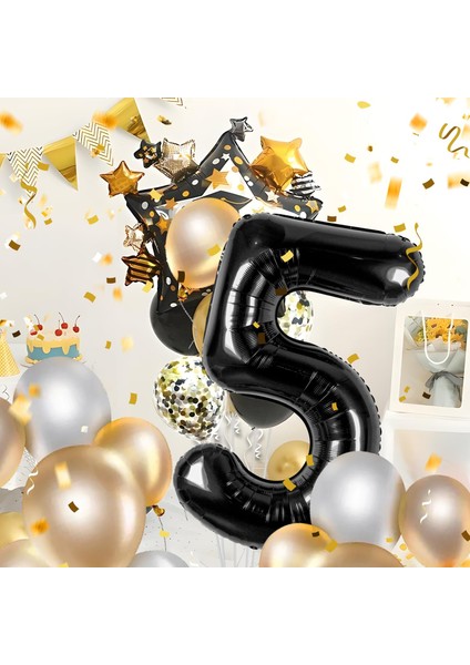 5 Yaş Siyah Folyo Balon 34 Inc 76 cm