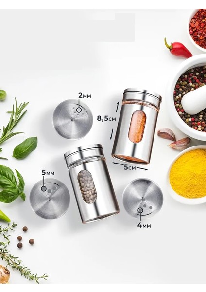 Cam+Çelik Tuzluk Biberlik Karabiberlik 3 Farklı Delikli 12 Li Set 721946