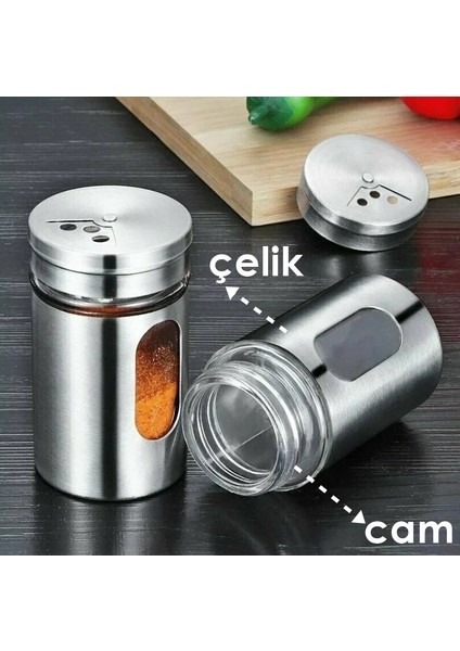 Cam+Çelik Tuzluk Biberlik Karabiberlik 3 Farklı Delikli 2 Li Set 721944 indirimleri