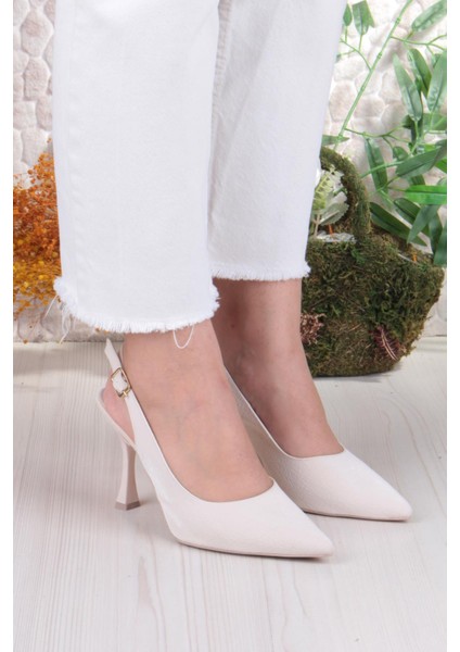 086-5030 Fls Önü Kapalı Baskılı Arkası Açık Topuklu Ayakkabı modelleri