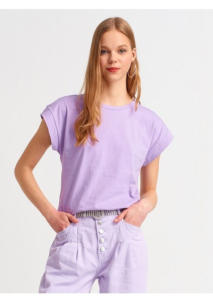 3504 Bisiklet Yaka Penye T-Shirt-Lila fırsatları