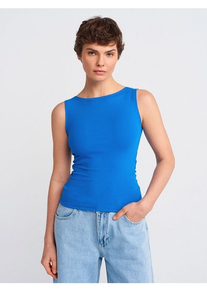 20868 Kayık Yaka Kolsuz Top-Saks