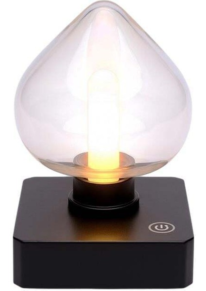 Ledx YQX-ANL95-B03 Amber Renkli Alev Efektli Dokunmatik Masa Lambası 800MAH Şarjlı (Şeffaf Kalpli)