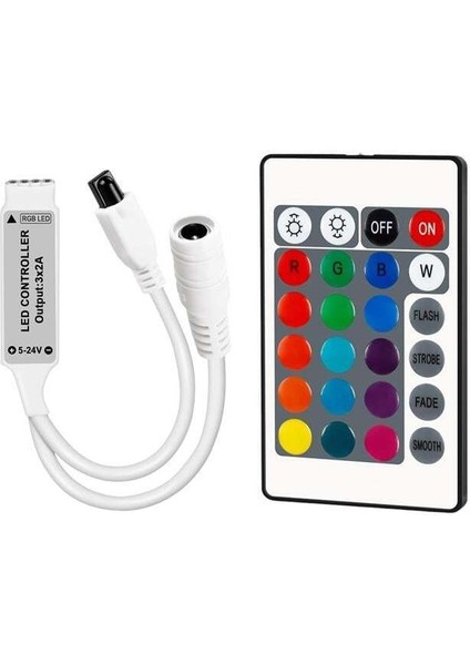 Powermaster 5-12-24 Volt 3x2 Amper Mini 24 Tuşlu LED Rgb Kontrol Cihazı