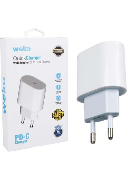 Weko WK-26524 Beyaz Pd 20 Watt Iphone Type-C Hızlı Şarj Başlığı