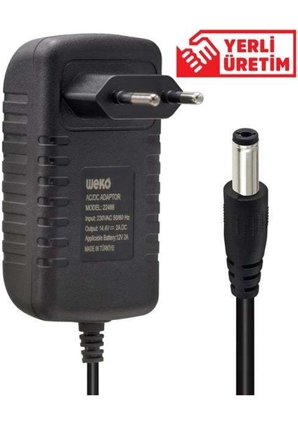 Weko 14.4 Volt - 2 Amper 5.5*2.5 Uçlu Kırmızı Yeşil Ledli Yerli Üretim Akü Şarj Cihazı