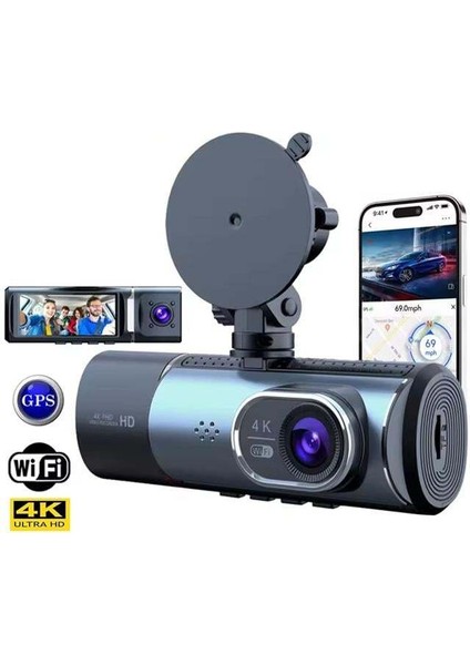 Powermaster PM-27086 3.16" Tft Ekran Çift Kameralı Gps Modüllü Hd Araç Kamerası Dvr (128GB Destekli)