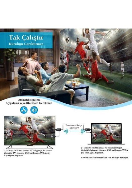 PowerMaster PM-19864 5.8G Kablosuz HDMI Görüntü Aktarıcı 50 Metre Wireless Uzatıcı modelleri