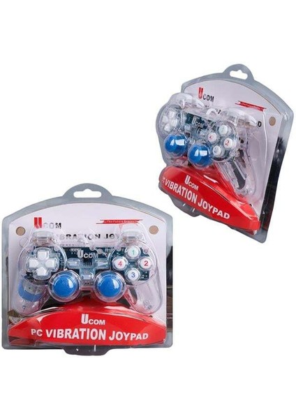 Powermaster UCOM-704 Kablolu Double Shock Joypad Oyun Kolu Gamepad Şeffaf Işıklı fırsatları