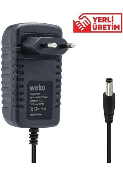Weko 21 Volt - 1 Amper 5.5*2.5 Uçlu Priz Tipi Adaptör