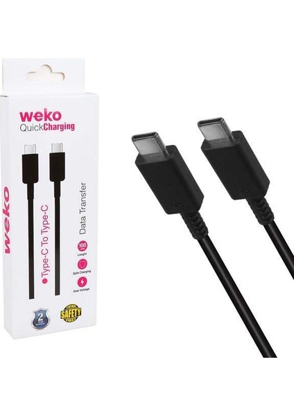 Weko WK-26526 Type-C To Type-C 1 Metre 5A Siyah Şarj Kablosu