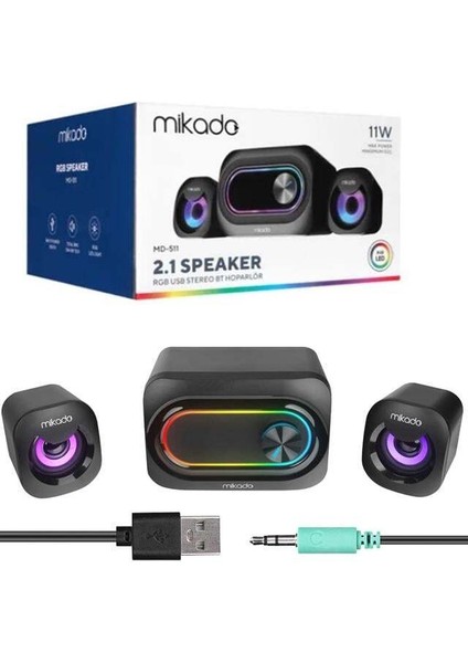 Mikado MD-511 5W+3W×2 USB Rgb Ledli 2+1 Gaming Speaker Hoparlör fiyatları