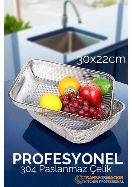 Büyük 30X22 cm Kevgir - Profesyonel Süzgeç 304 Paslanmaz Çelik 721947 fiyatları