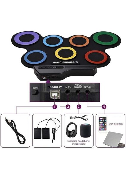 Magicvoice G3002R 7 Ped Gökkuşağı Renkli Elektronik Roll Up Davul Kiti fiyatları