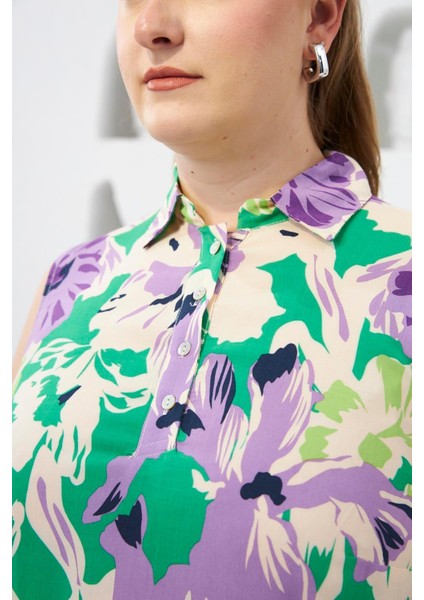 Kadın Gömlek Yaka Desenli Sıfır Kol Büyük Beden Yeşil Viskon Bluz – Hafif, Ferah ve Yazlık Şıklık fiyatları