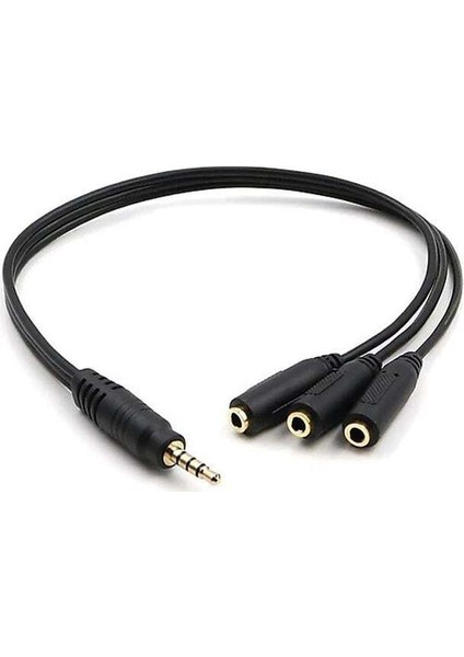 Kulaklık Çoklayıcı 3.5 mm Erkek x 1/3 Stereo Dişi x 3 - 30 cm Y Kablo