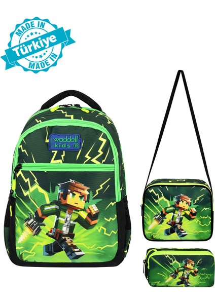 Waddell Mycraft Creeper Ilkokul Sırt Çantası,beslenme Çantası ve 2 Cepli Kalem Kutusu fiyatları