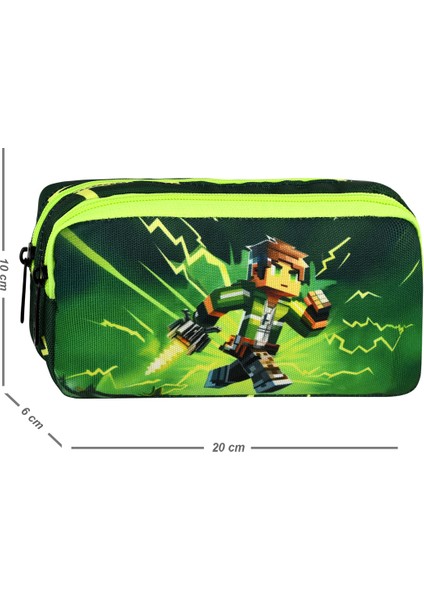 Waddell Mycraft Creeper Ilkokul Sırt Çantası,beslenme Çantası ve 2 Cepli Kalem Kutusu