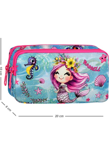 Waddell Deniz Kızı Desenli Ilkokul Sırt Çantası,beslenme Çantası ve 2 Cepli Kalemlik,ilköğretim Seti