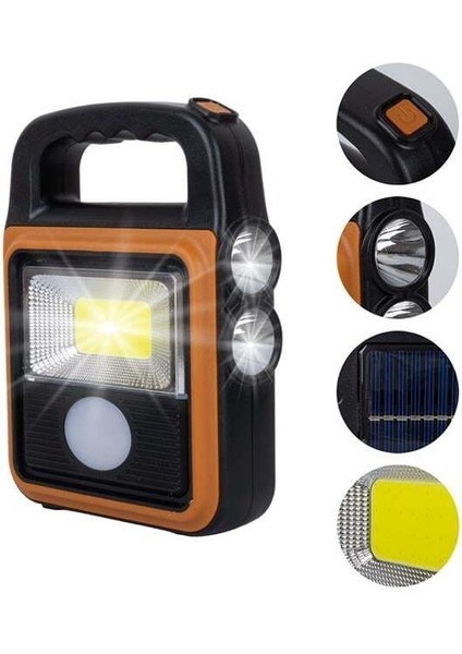 Powermaster HS-8020C Cob LED Solar 4 Kademeli Şarjlı El Işıldak Feneri - USB Çıkışlı Powerbank