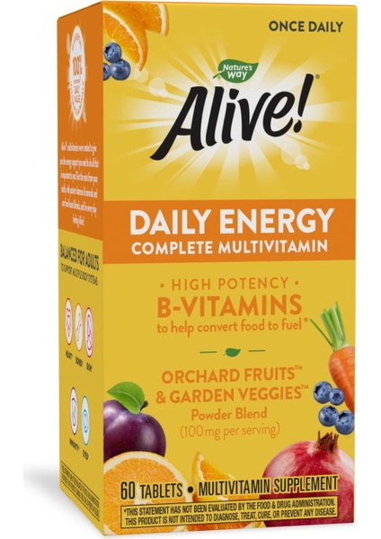 Alive! Daily Energy Complete Multivitamin 60 Tablets High Quality High Potency Once Daily