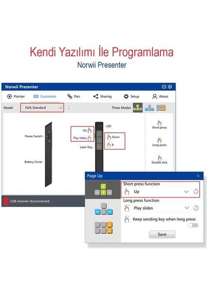N26 2.4Ghz USB Kablosuz Profesyonel Sunum Kumandası (100M Kırmızı Lazer Menzil) fırsatları