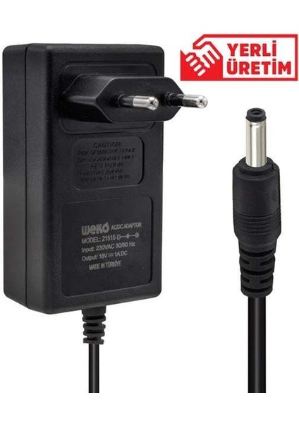 Weko 18 Volt 1 Amper Plastik Kasa Priz Tipi Adaptör 3.5*1.35 Uç