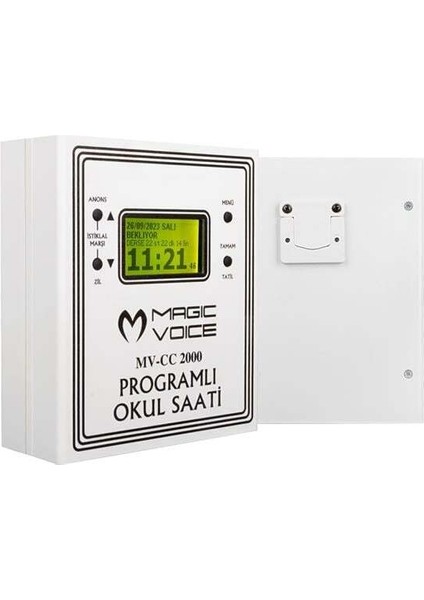 Magicvoice MV-CC2000 USB Duvar Tipi Programlı 20 Adet Mp3 Formatı Zil / Istiklal Marşlı Akıllı Dijital Okul Saati (Çan Takılabilir)