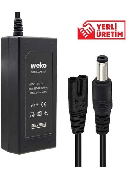 Weko 24 Volt - 2 Amper Plastik Kasa Masaüstü Adaptör 5.5 x 2.5 Uç