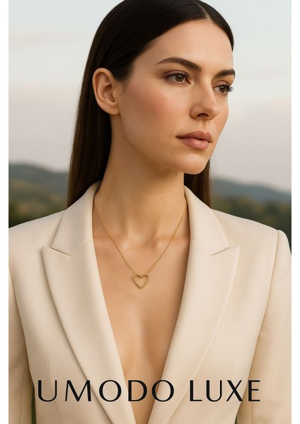 “kadın Zarif Kalp Figürlü Altın Kaplama Ince Zincir Kolye”