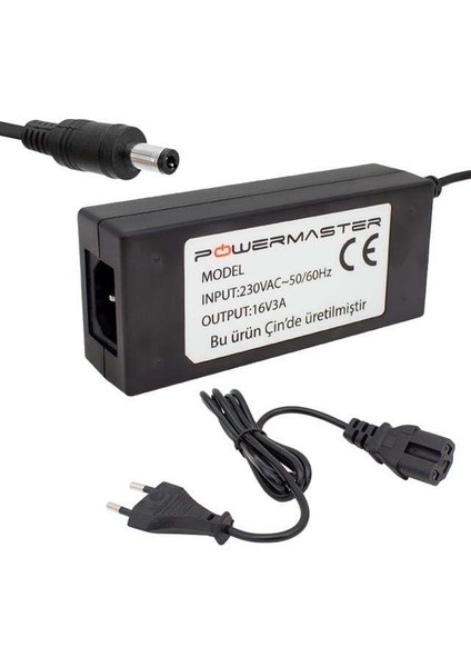 Powermaster PM-14311 16 Volt - 3 Amper 5.5*2.5 Mm Uçlu Plastik Kasa Santral Adaptörü (Masaüstü)