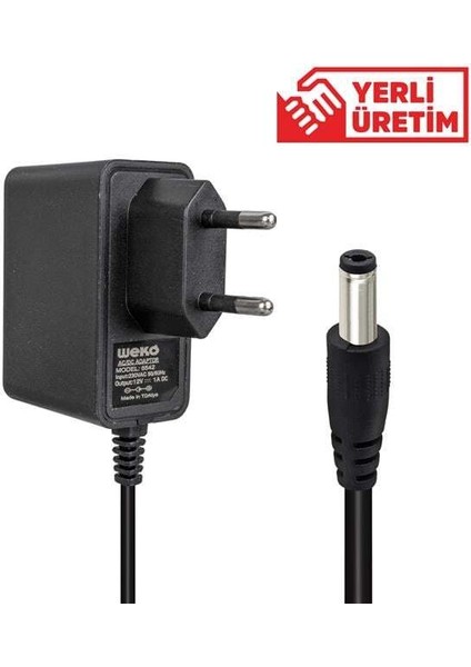 Weko 12 Volt 1 Amper 10 Watt Plastik Kasa Priz Tipi Adaptör (5.5x2.5 Uçlu)